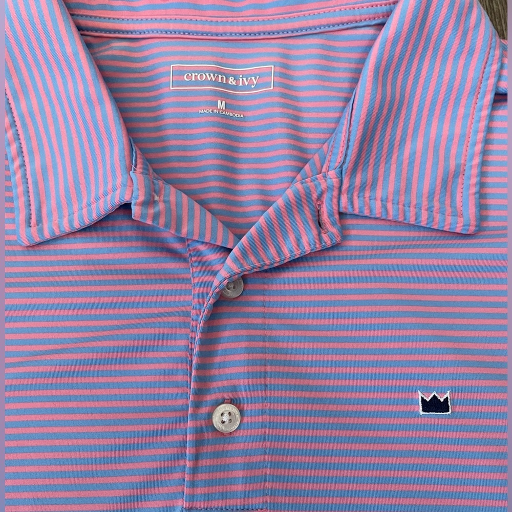 Crown & Ivy Pink & Blue Striped Polo Shirt